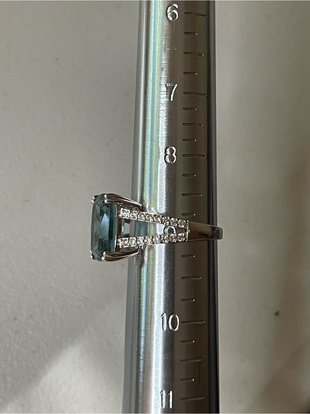 Tourmaline Cushion-Cut Crystal Ring with Pavé Band - Picture 5 of 7
